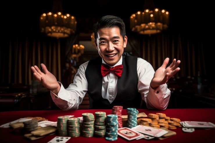 Dealer langsung di studio roulette playwin123 selama sesi turnamen